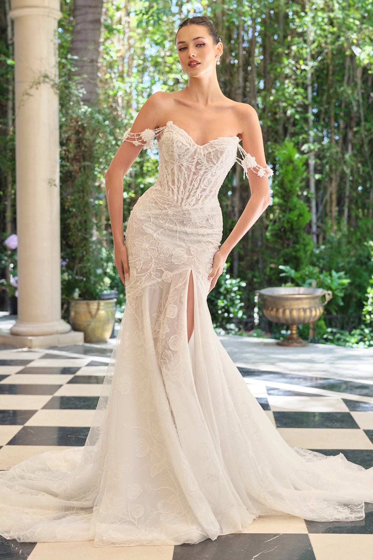 Andrea and Leo WL099 - Off Shoulder Bridal Gown with Floral Applique