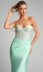 Portia and Scarlett XO014 - Draped Strap Embroidered Corset Dress - view 4
