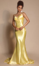 Portia and Scarlett XO042 - Beaded Strap Ruched Prom Gown - detail view