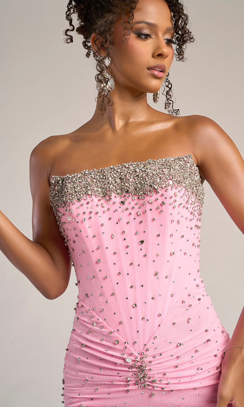 Portia and Scarlett XO059 - Rhinestone Embellished Basque Fitted Dress - detail view