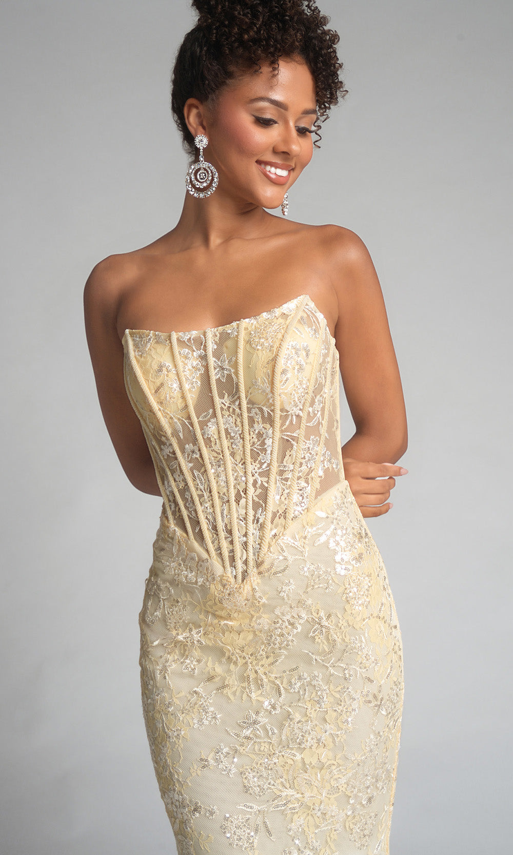 Portia and Scarlett XO082 - Scoop Floral Lace Evening Dress - back view