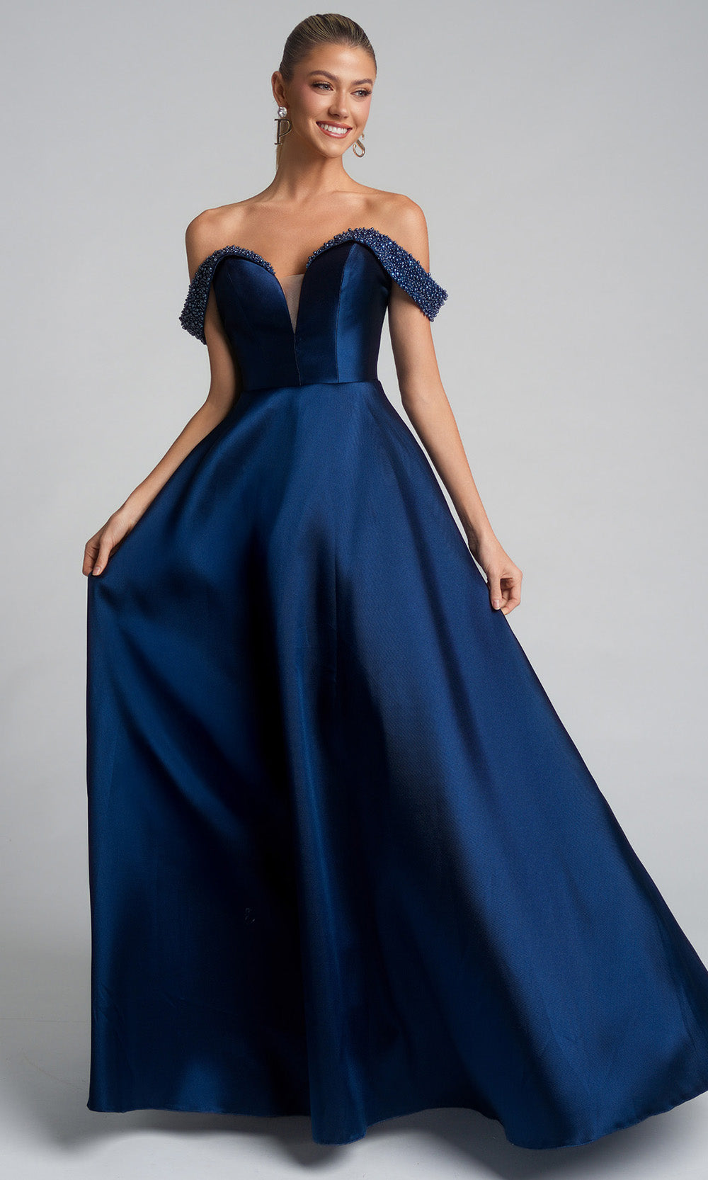 Portia and Scarlett XO117 - Beaded Sleeves Off Shoulder Dress - designer prom dress at Silhouette Dresses