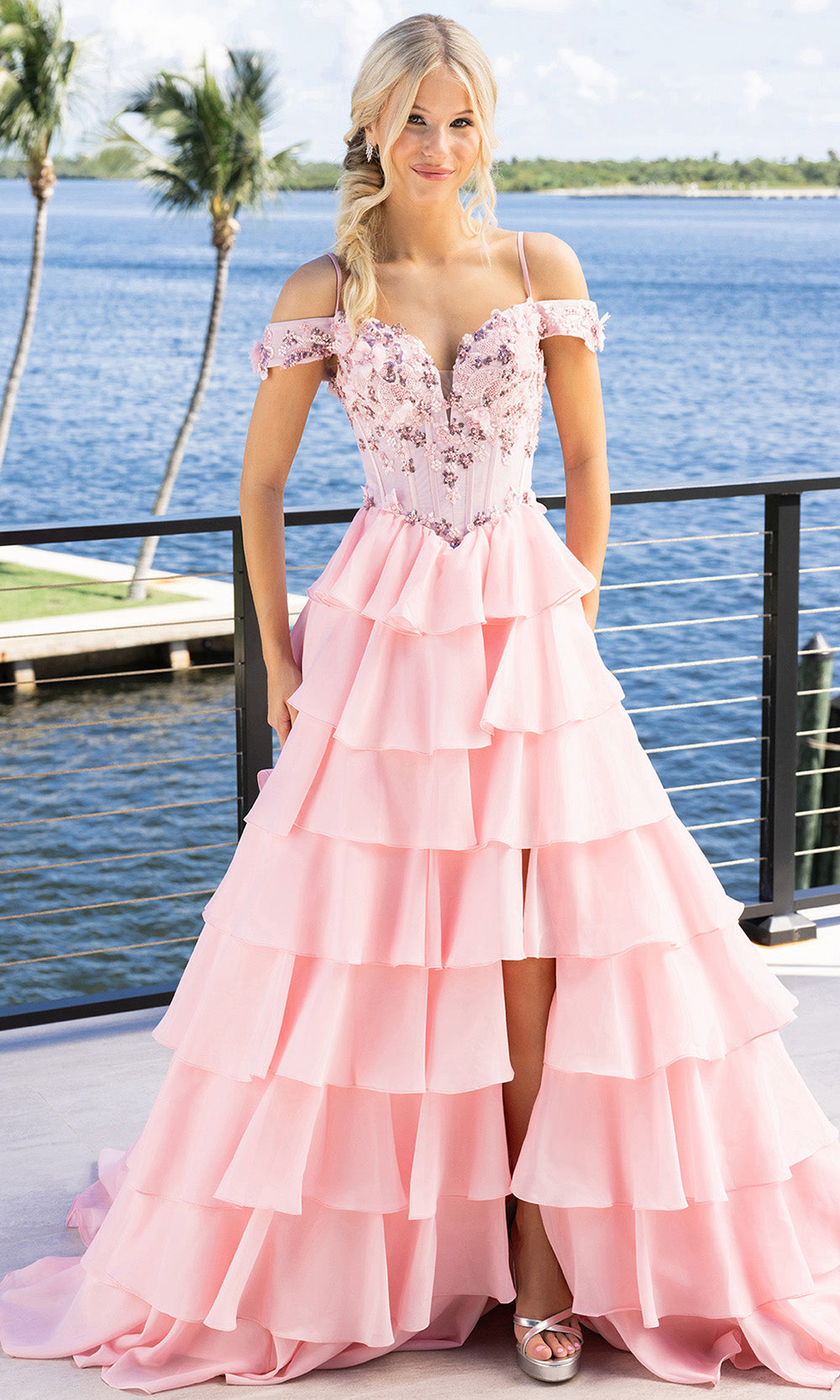 Portia and Scarlett XO171 - Floral Applique Ruffle Tiered Prom Dress - view 5