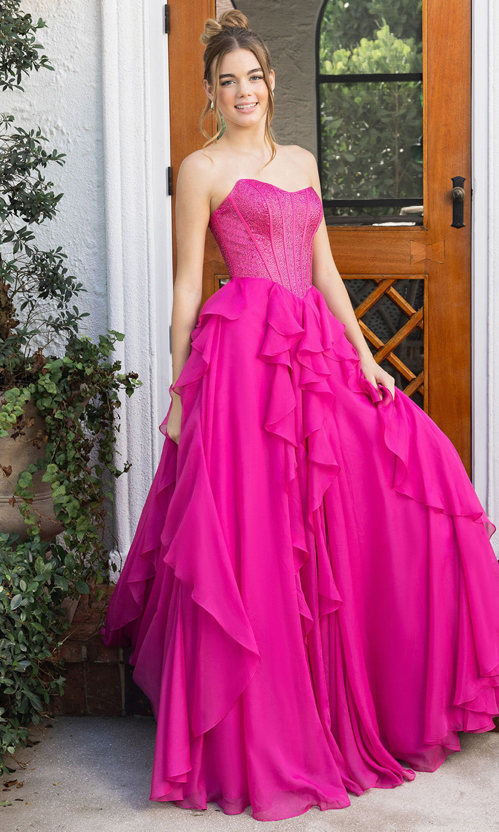 Portia and Scarlett XO174 - Corset Ruffle Overlay Prom Gown - designer prom dress at Silhouette Dresses