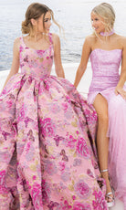 Portia and Scarlett XO188 - Square Neckline Floral Print Ballgown - view 9