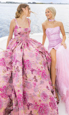 Portia and Scarlett XO188 - Square Neckline Floral Print Ballgown - view 6