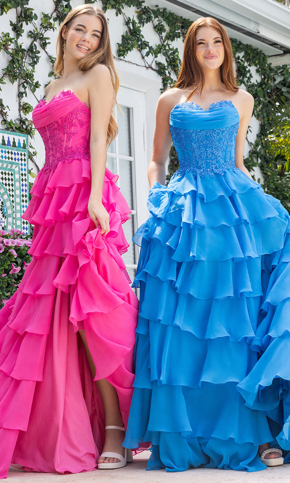 Portia and Scarlett XO189 - Lace Corset Ruffle A Line Prom Gown - view 5