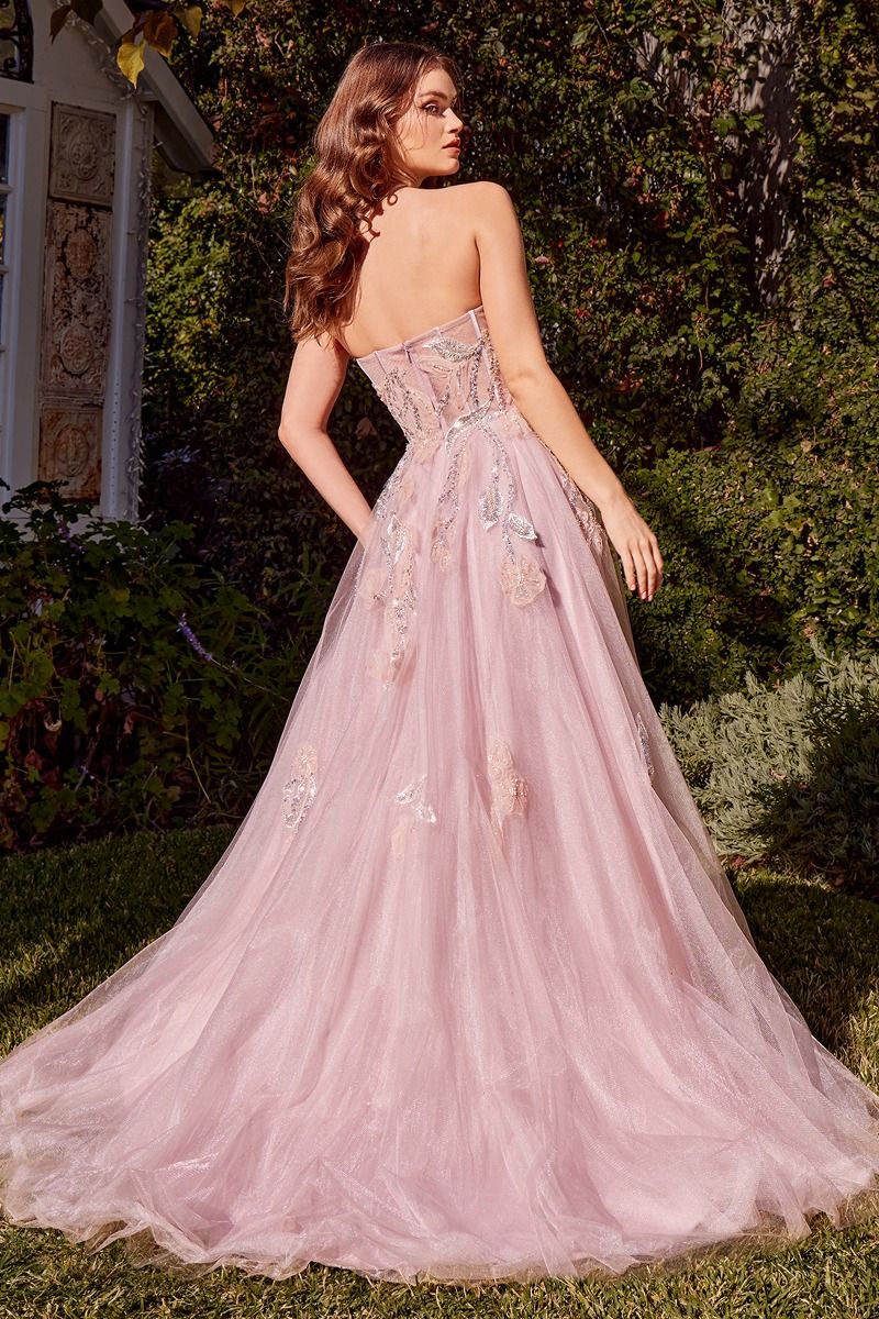 Andrea and Leo A1294 - Floral Appliqued Strapless Evening Dress - detail view