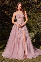 Andrea and Leo A1294 - Floral Appliqued Strapless Evening Dress - back view