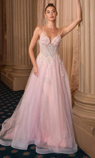Andrea and Leo A1477 - Embellished Tulle Deep V-Neck Ballgown - detail view