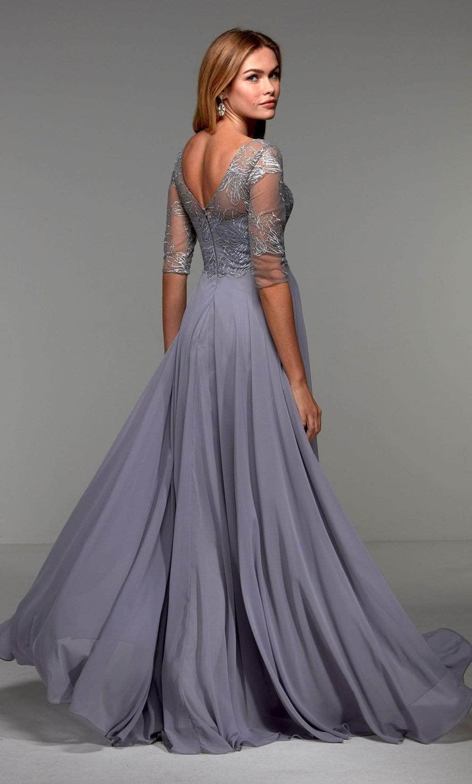 Alyce Paris 27475 - V-Neck Sequin Lace Gown with Sheer Sleeves