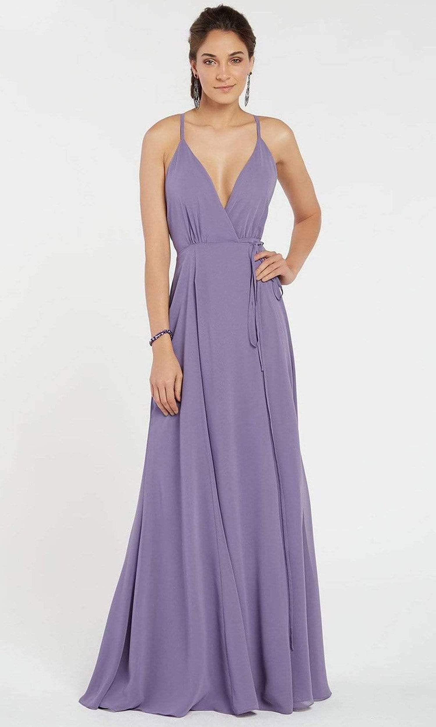 Alyce Paris - Deep V-Neck Crisscross Back Ruched A-Line Dress 60456