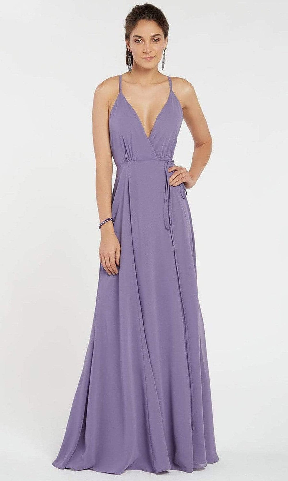Alyce Paris - Deep V-Neck Crisscross Back Ruched A-Line Dress 60456