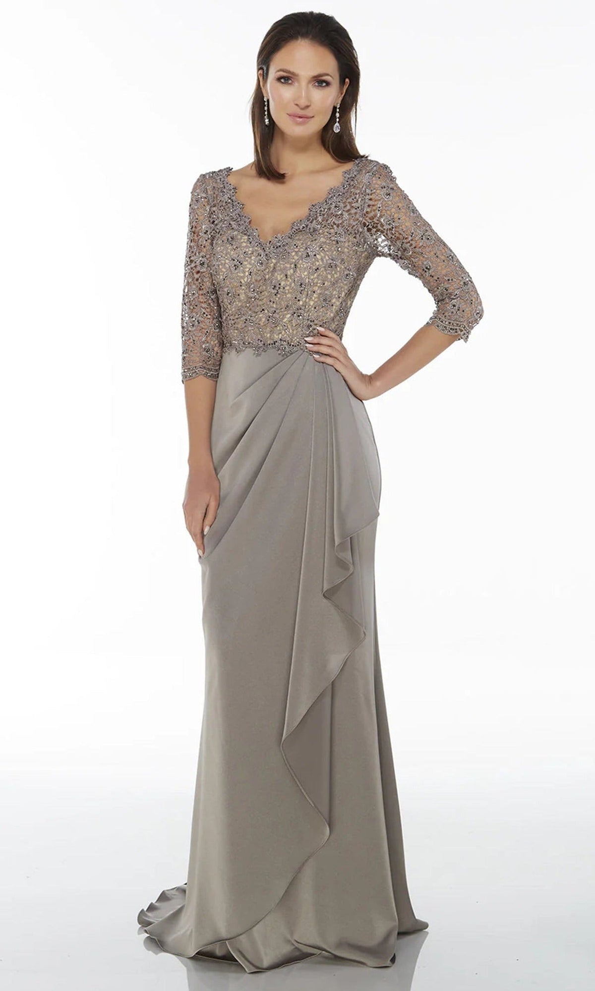 Alyce Paris 27260 - Scalloped Lace V-Neck Sheath Formal Dress