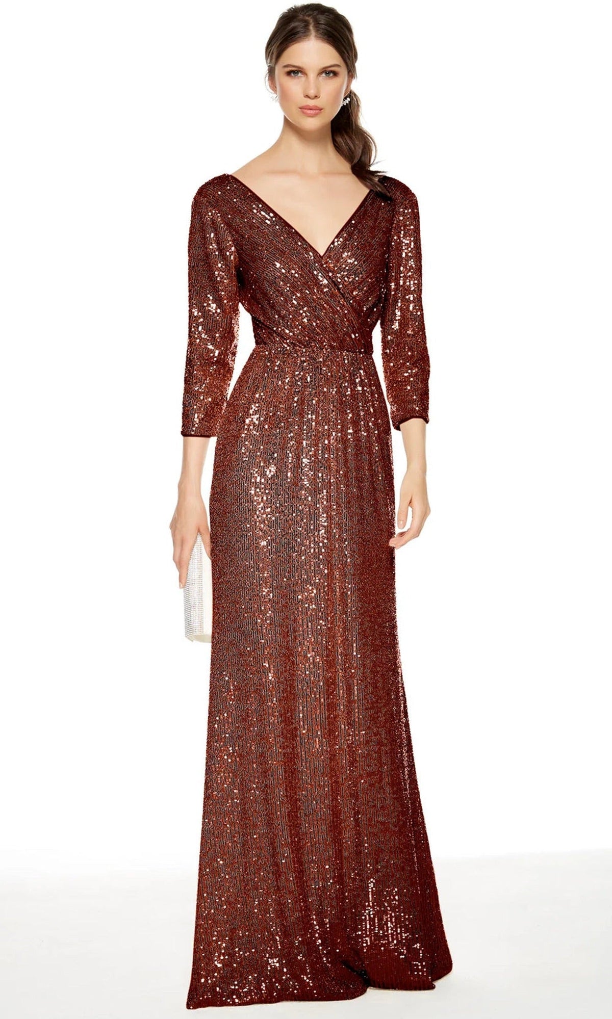 Alyce Paris 27358 - Sequin Mesh V-Neck Gown with Sleeves