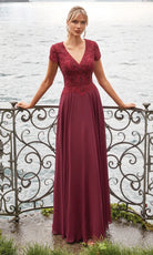 Alyce Paris 27389 - Lace Appliqued V-Neck Chiffon Gown