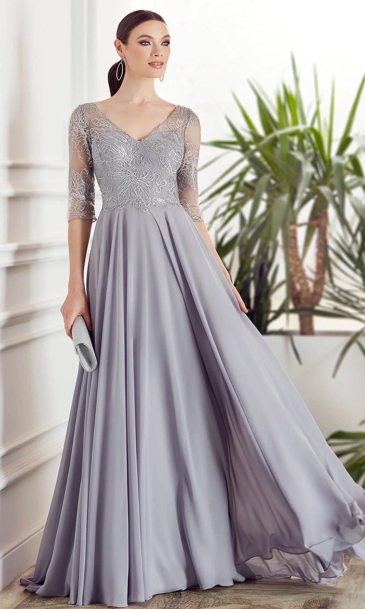 Alyce Paris 27475 - V-Neck Sequin Lace Gown with Sheer Sleeves