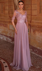 Alyce Paris 27475 - V-Neck Sequin Lace Gown with Sheer Sleeves