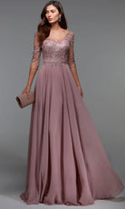 Alyce Paris 27475 - V-Neck Sequin Lace Gown with Sheer Sleeves