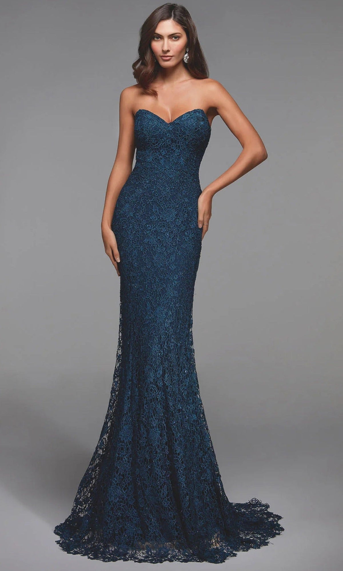 Alyce Paris 27496 - Strapless Floral Lace Fitted Gown