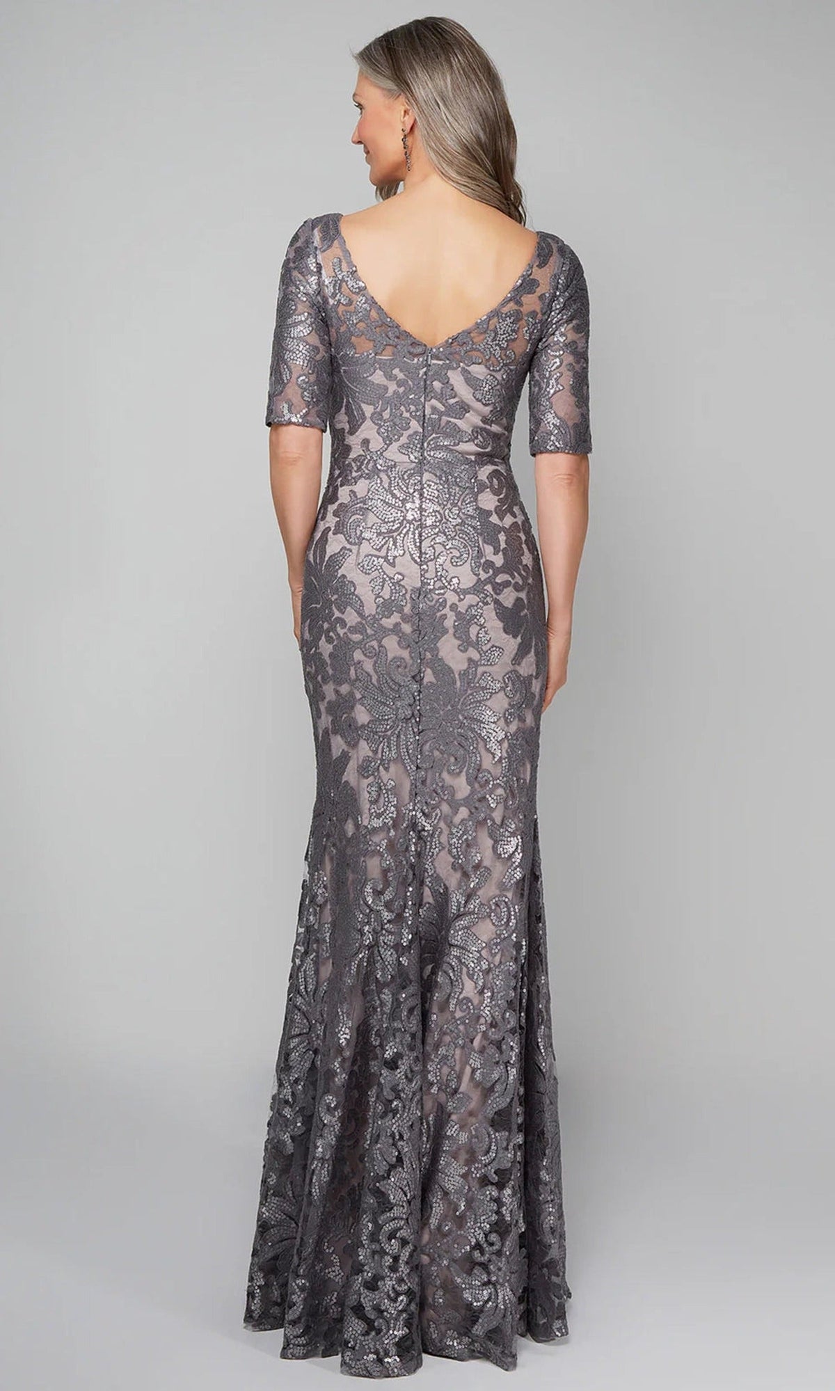 Alyce Paris 27497 - Short Sleeve Patterned Sequin Formal Gown
