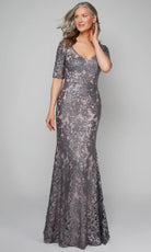 Alyce Paris 27497 - Short Sleeve Patterned Sequin Formal Gown