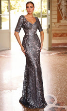 Alyce Paris 27497 - Short Sleeve Patterned Sequin Formal Gown