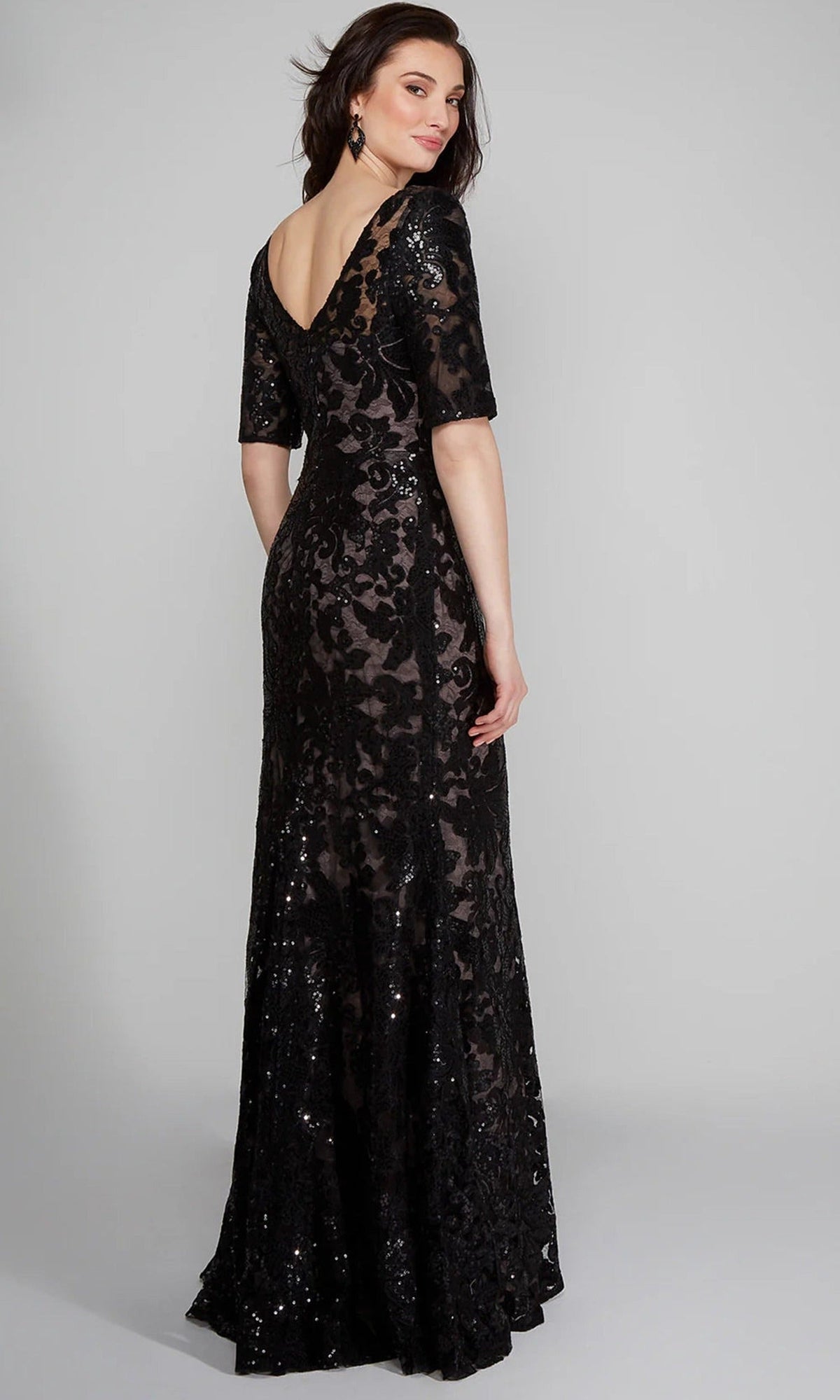 Alyce Paris 27497 - Short Sleeve Patterned Sequin Formal Gown