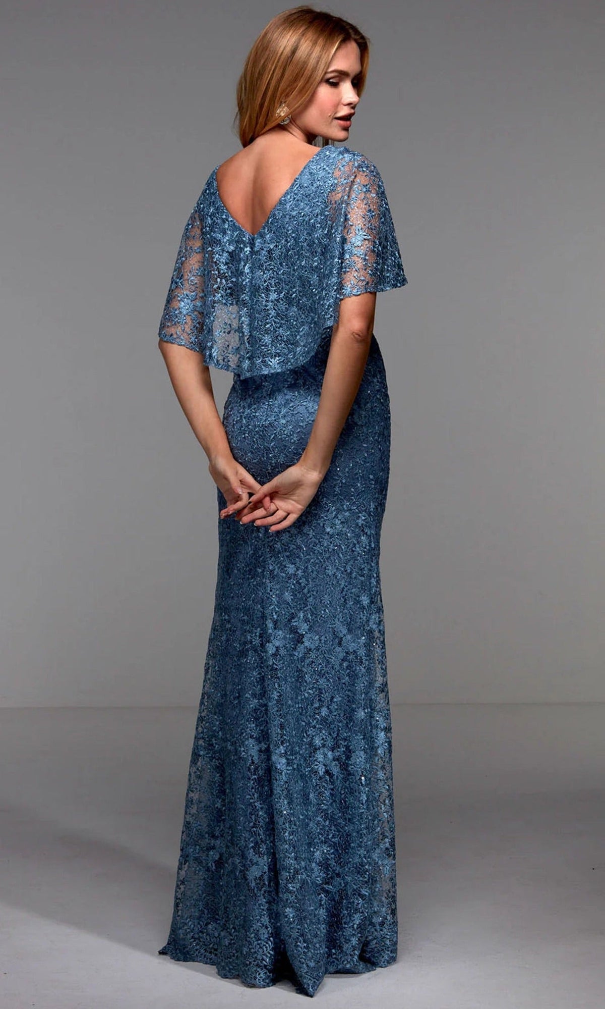 Alyce Paris 27506 - Allover Lace Cape Sleeve Dress