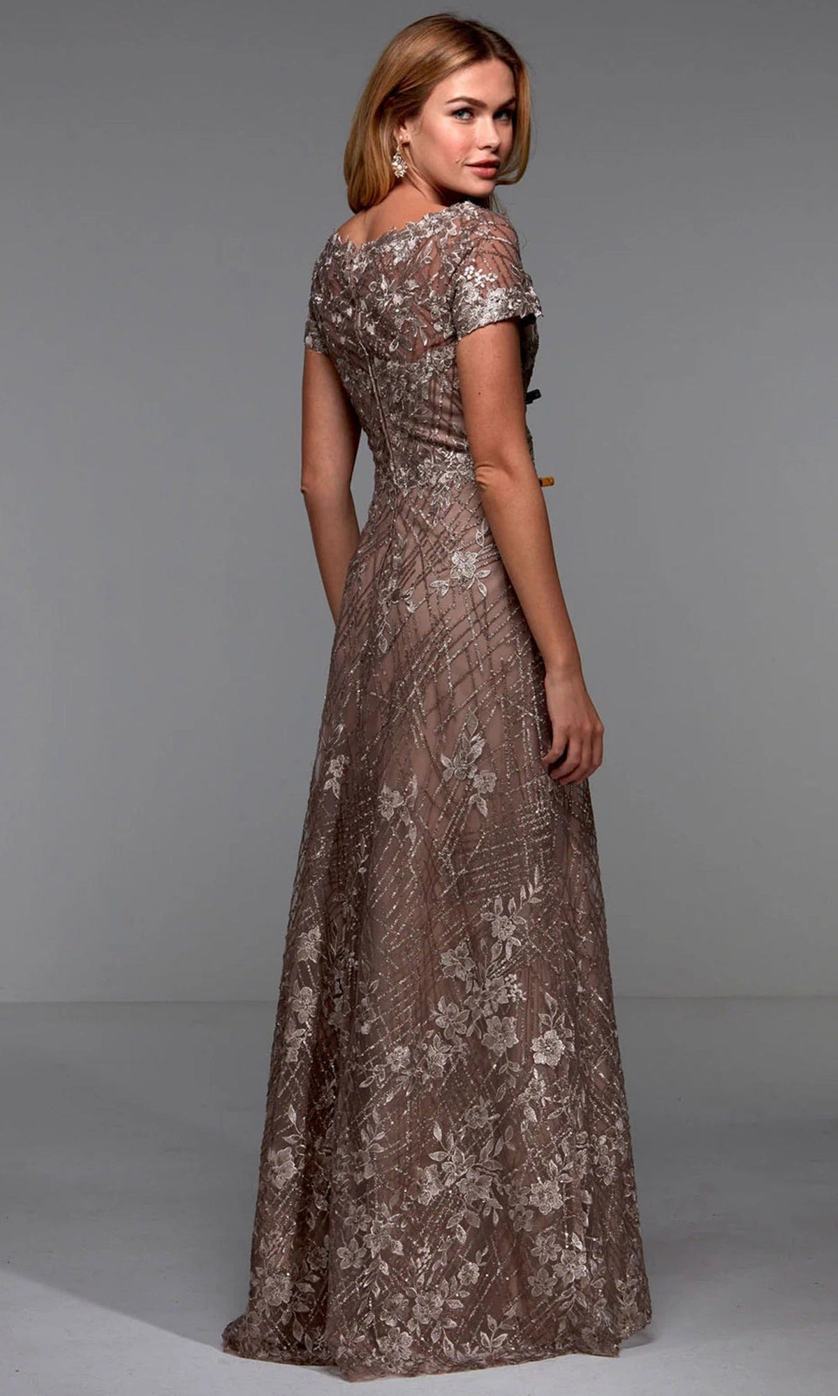 Alyce Paris 27525 - Floral Lace Short Sleeve Evening Gown