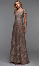 Alyce Paris 27525 - Floral Lace Short Sleeve Evening Gown