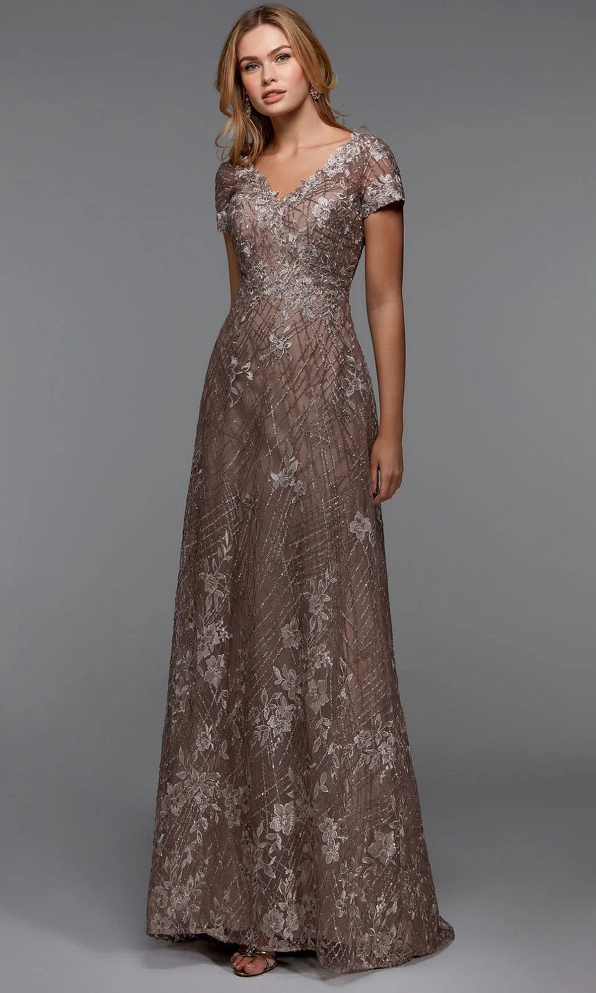 Alyce Paris 27525 - Floral Lace Short Sleeve Evening Gown
