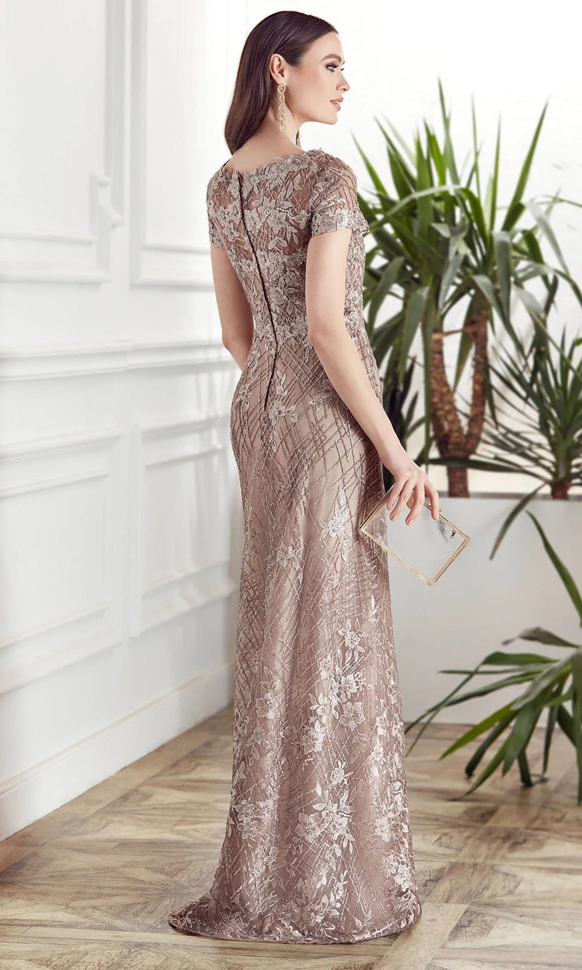 Alyce Paris 27525 - Floral Lace Short Sleeve Evening Gown