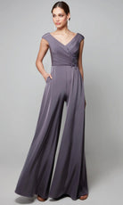 Alyce Paris 27559 - Embellished V-Neck Wide Leg Jumpsuit