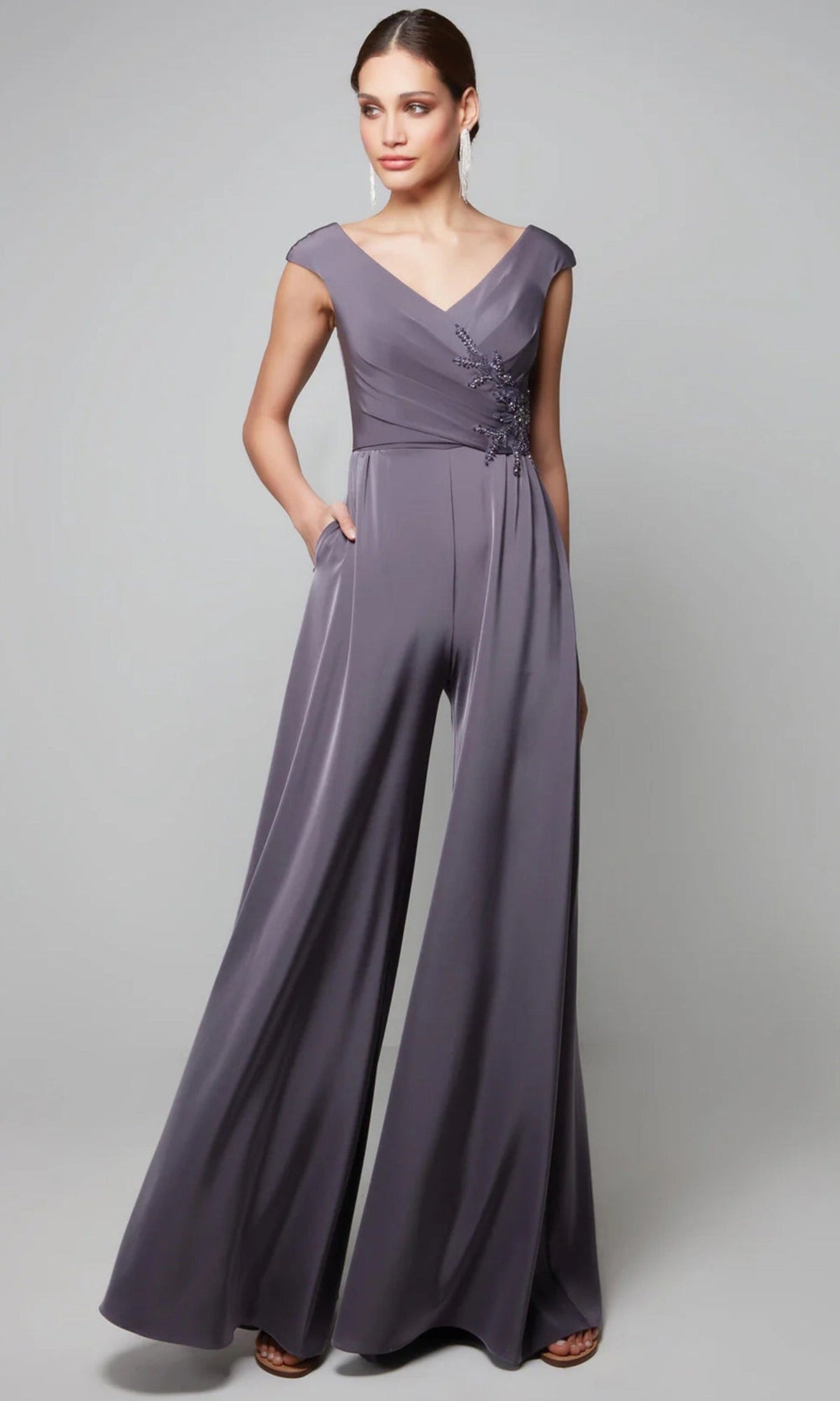 Alyce Paris 27559 - Embellished V-Neck Wide Leg Jumpsuit