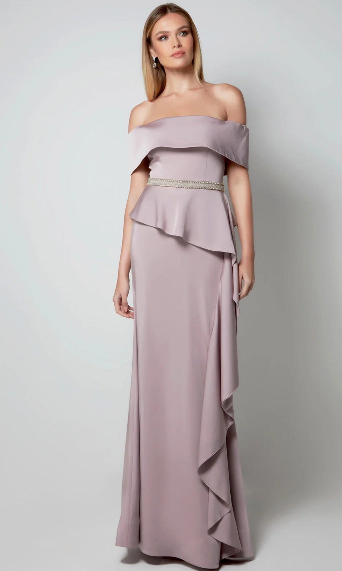 Alyce Paris 27563 - Off Shoulder Crepe Gown with Side Drape