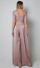 Alyce Paris 27564 - Floral Embroidered Wide V-Neck Jumpsuit