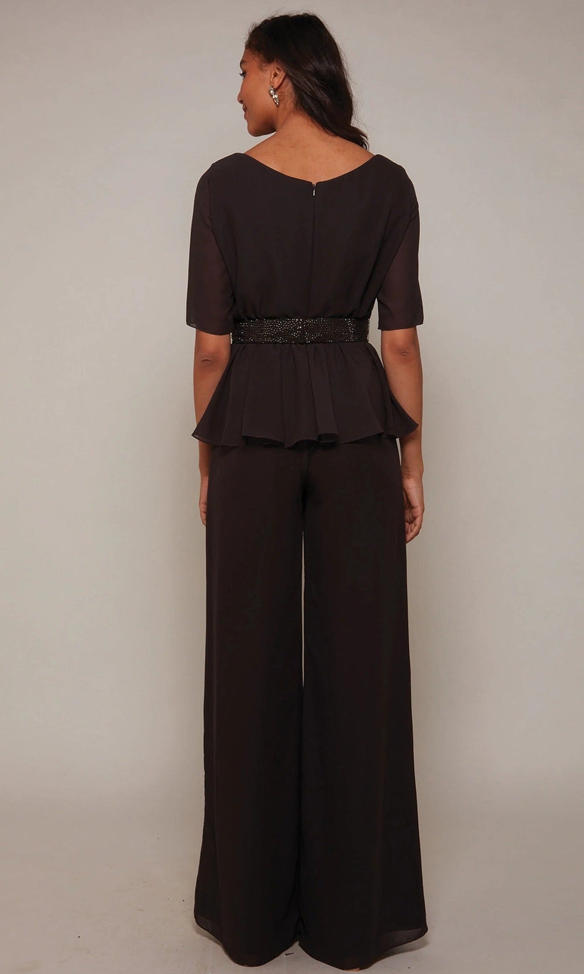 Alyce Paris 27576 - Beaded Waist Peplum Jumpsuit