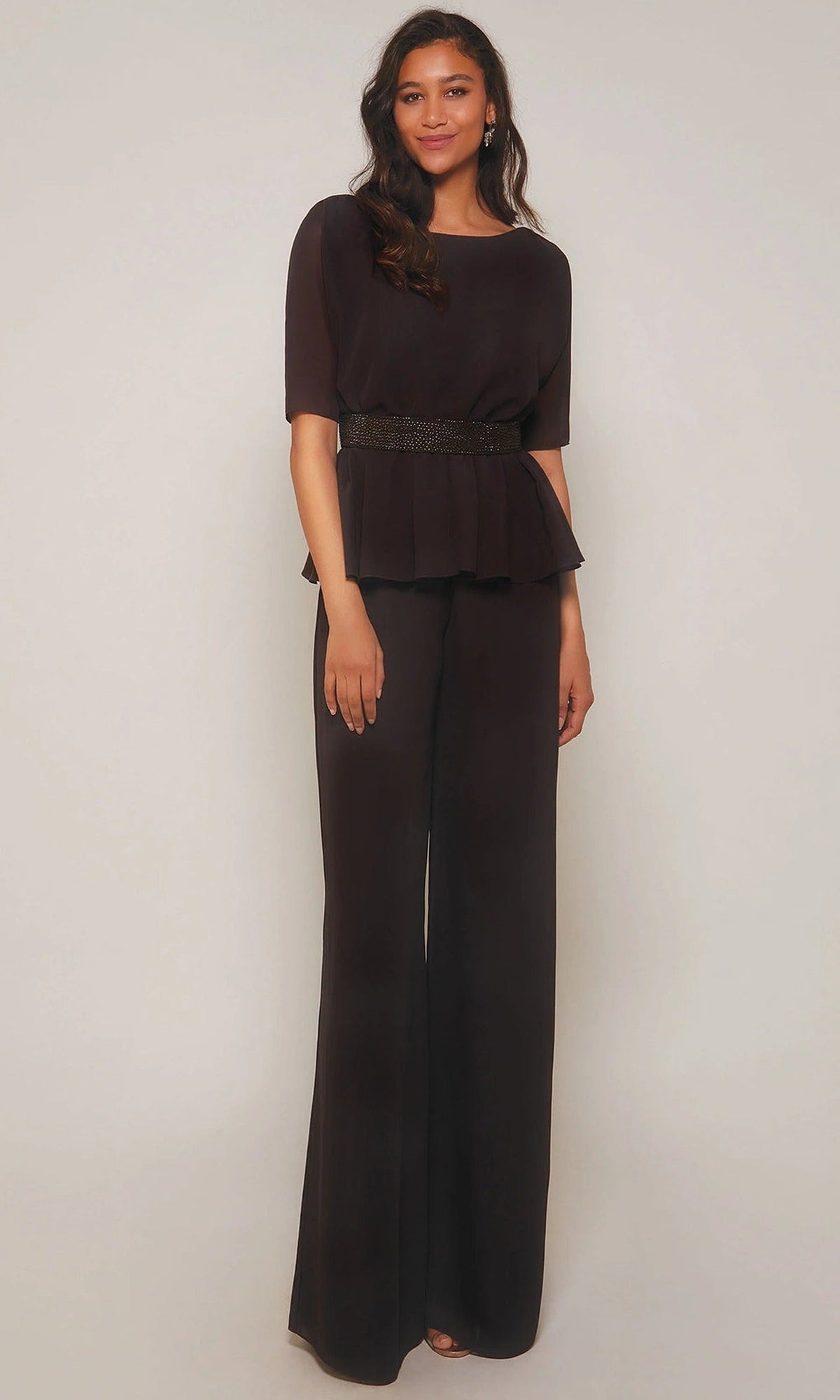 Alyce Paris 27576 - Beaded Waist Peplum Jumpsuit