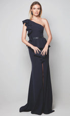 Alyce Paris 27577 - One Shoulder Ruffle Gown with Slit