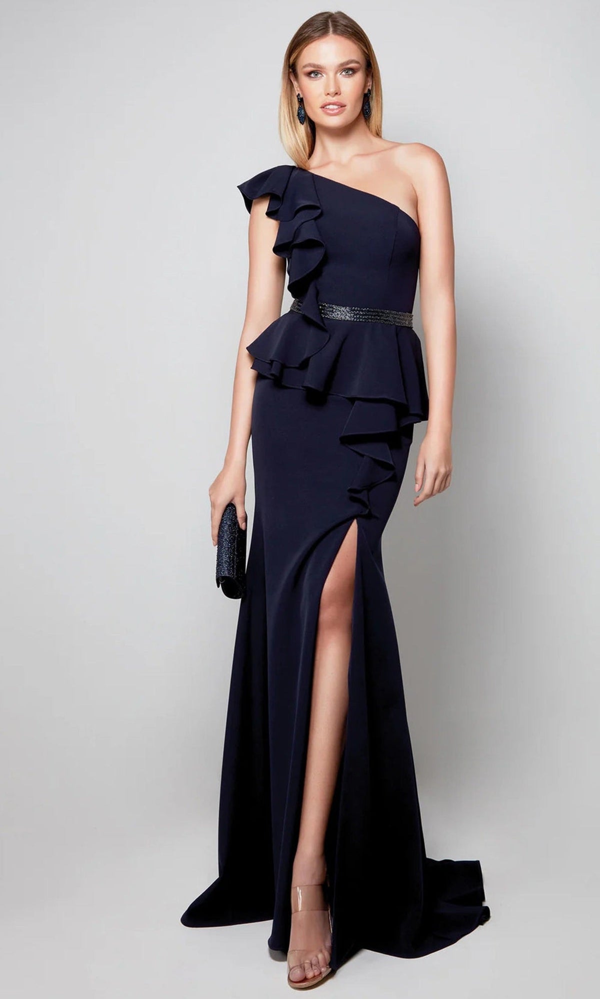 Alyce Paris 27577 - One Shoulder Ruffle Gown with Slit