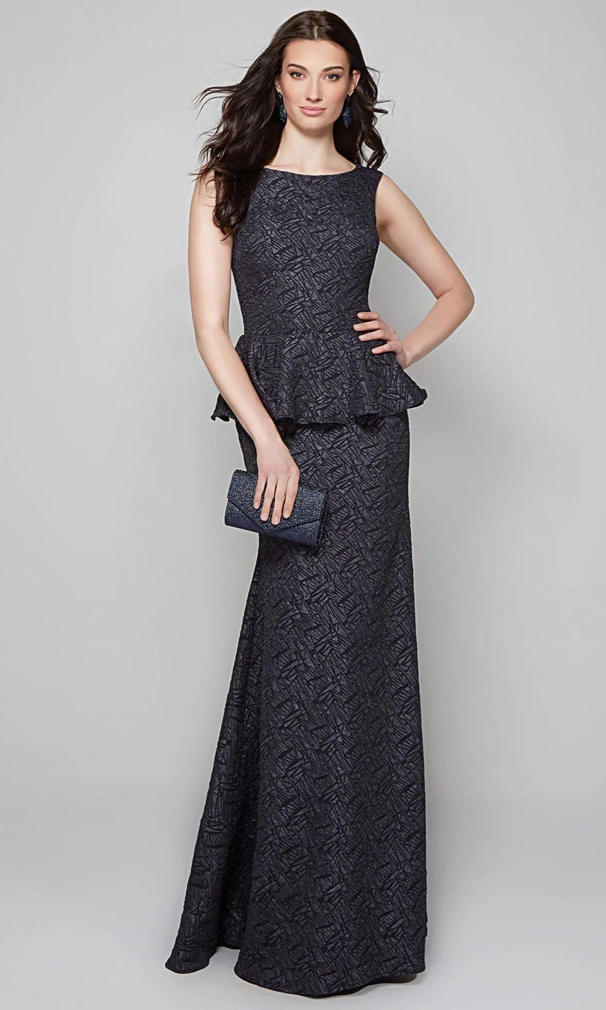 Alyce Paris 27579 - Jacquard Peplum Sheath Evening Gown