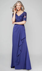 Alyce Paris 27595 - Scalloped V-Neck Pleated Waist Formal Dress