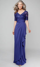 Alyce Paris 27595 - Scalloped V-Neck Pleated Waist Formal Dress