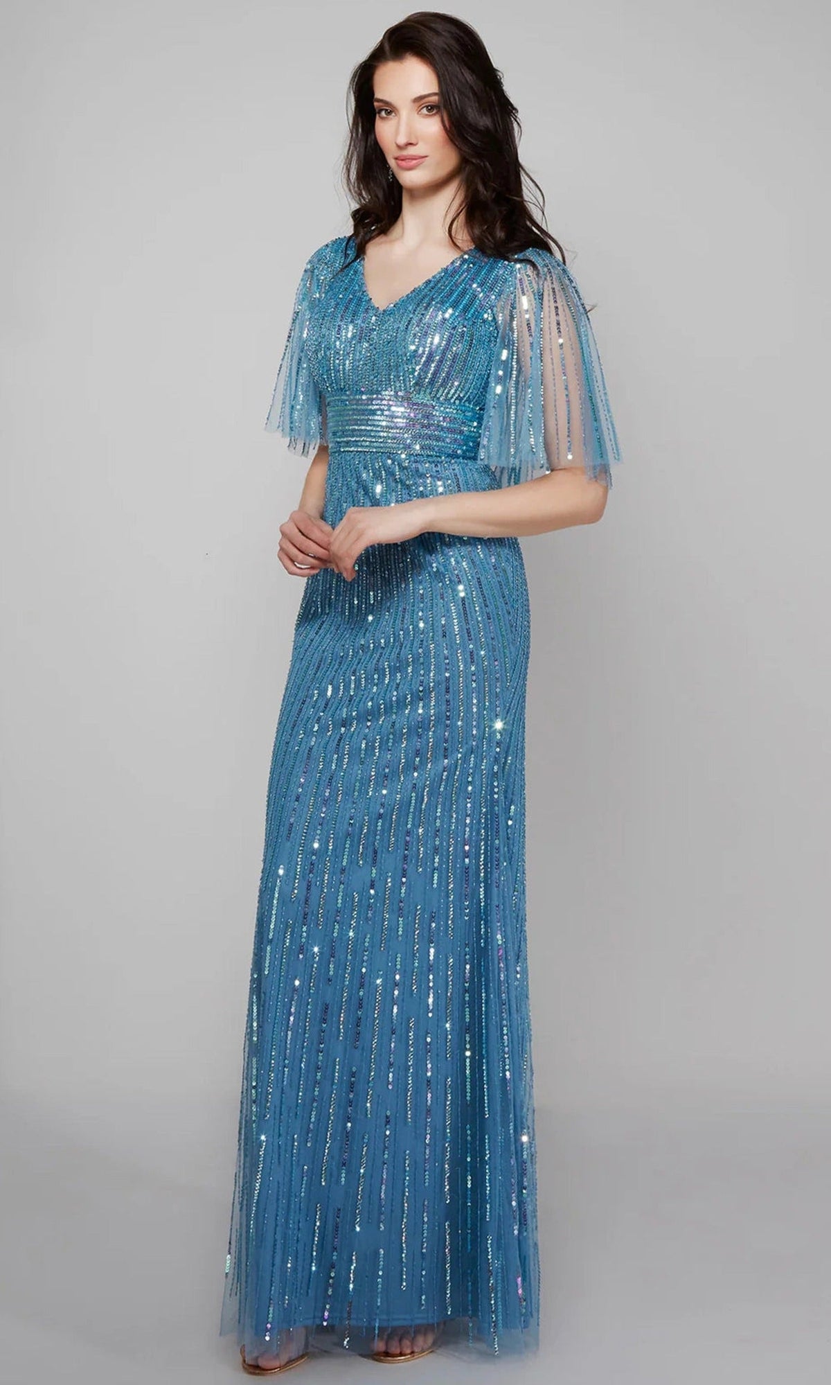 Alyce Paris 27599 - Linear Beaded Flutter Sleeves Dress