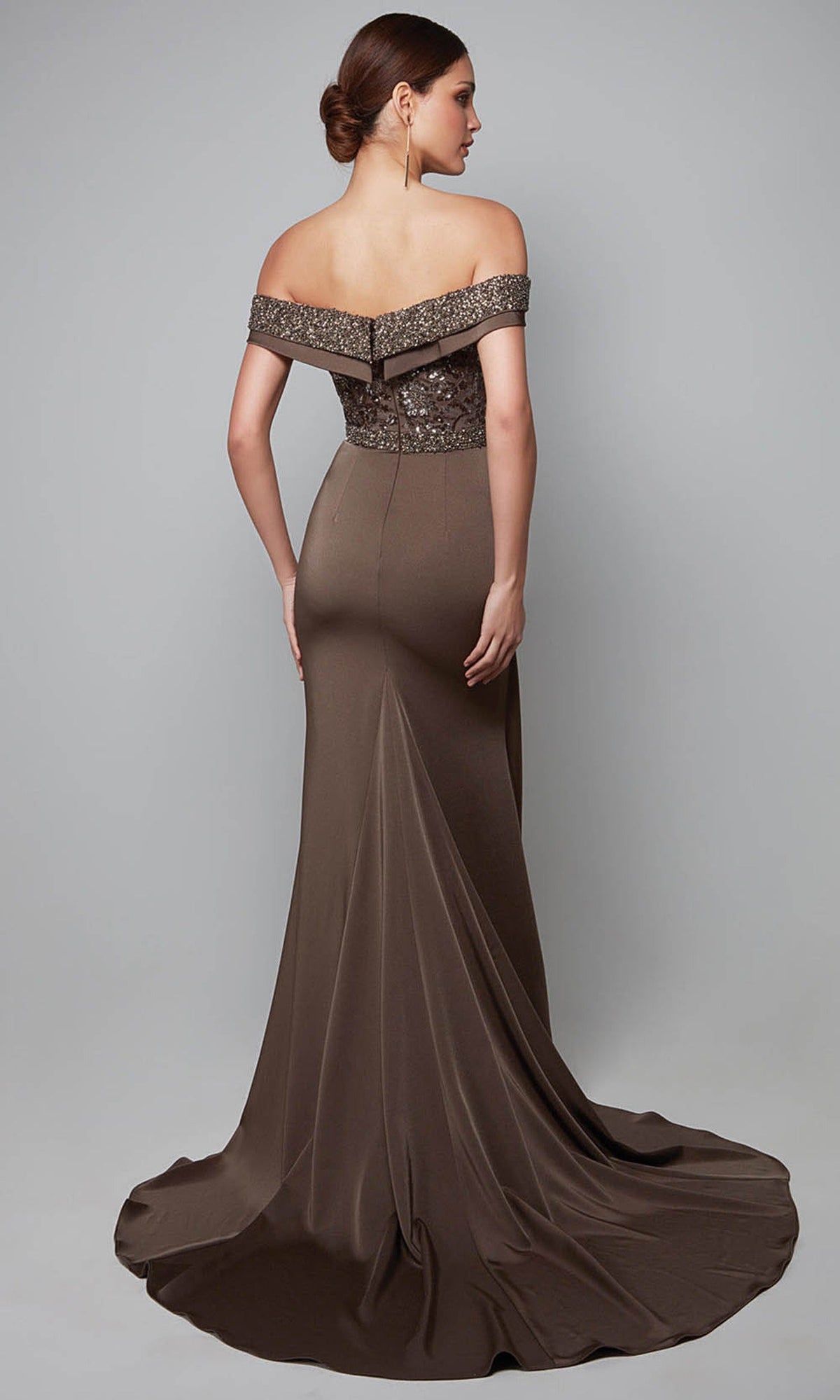 Alyce Paris 27619 - Beaded Top Off Shoulder Draped Dress