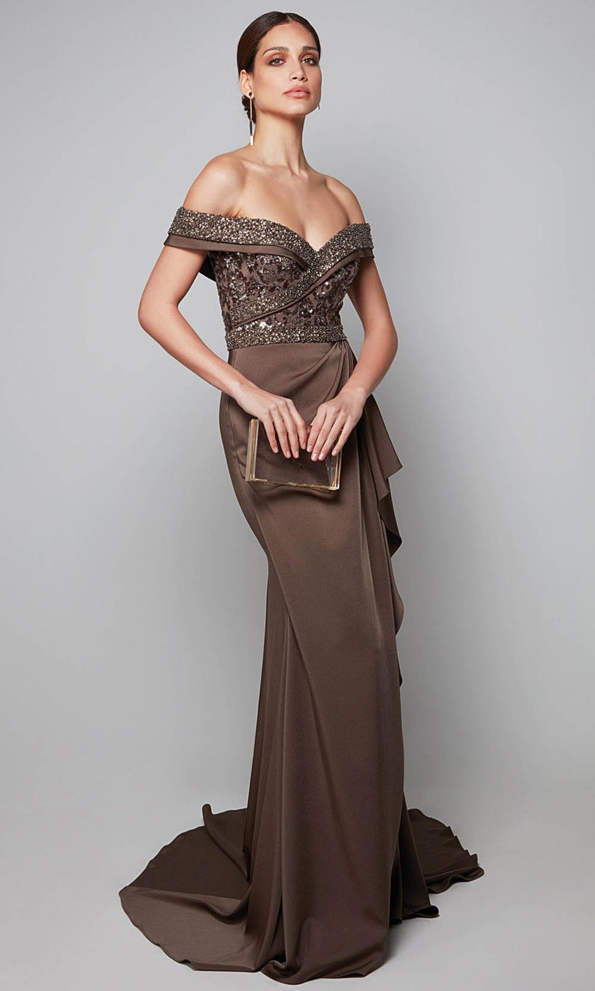 Alyce Paris 27619 - Beaded Top Off Shoulder Draped Dress