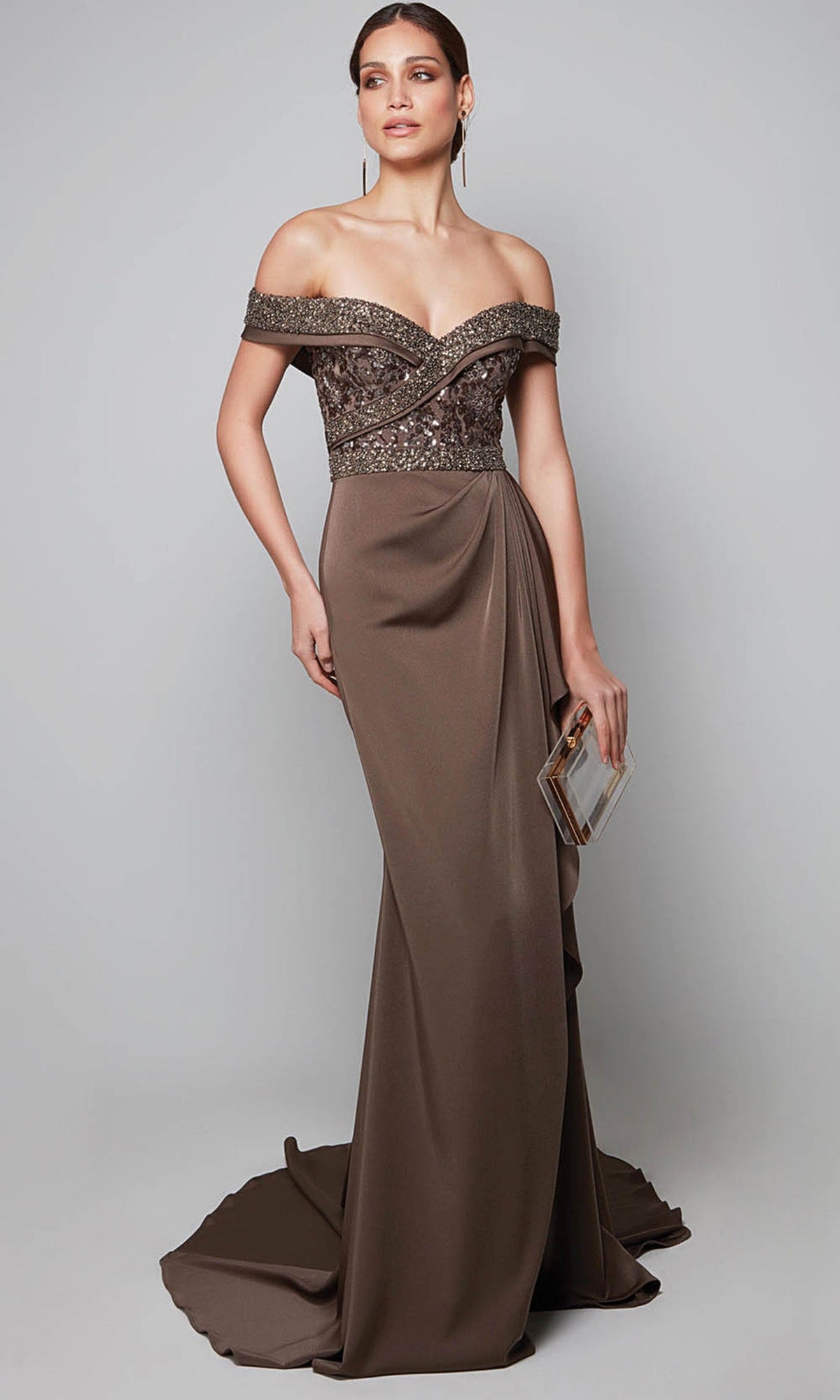 Alyce Paris 27619 - Beaded Top Off Shoulder Draped Dress