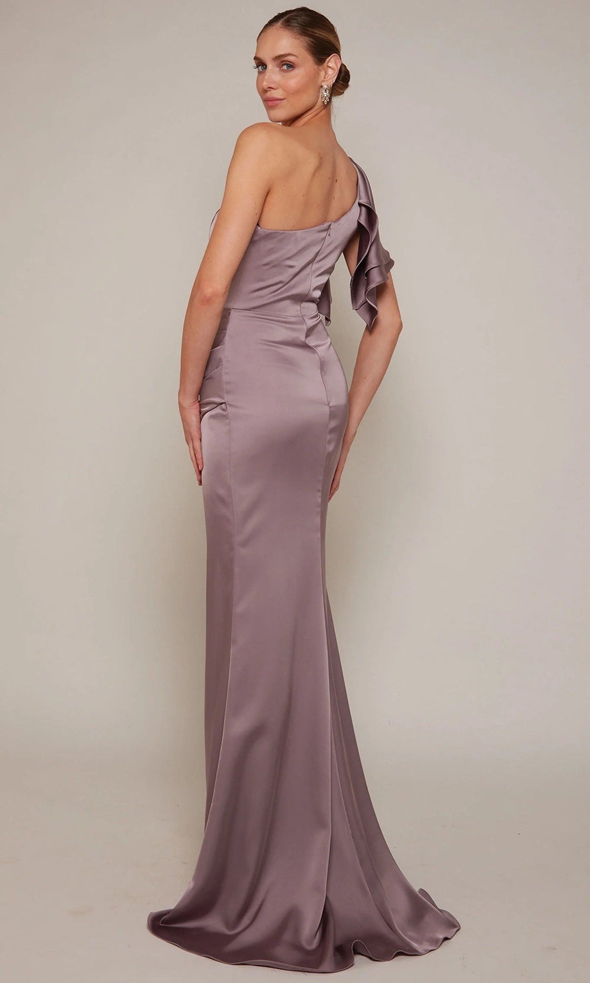 Alyce Paris 27656 - Ruffle Sleeve Satin Gown with Slit