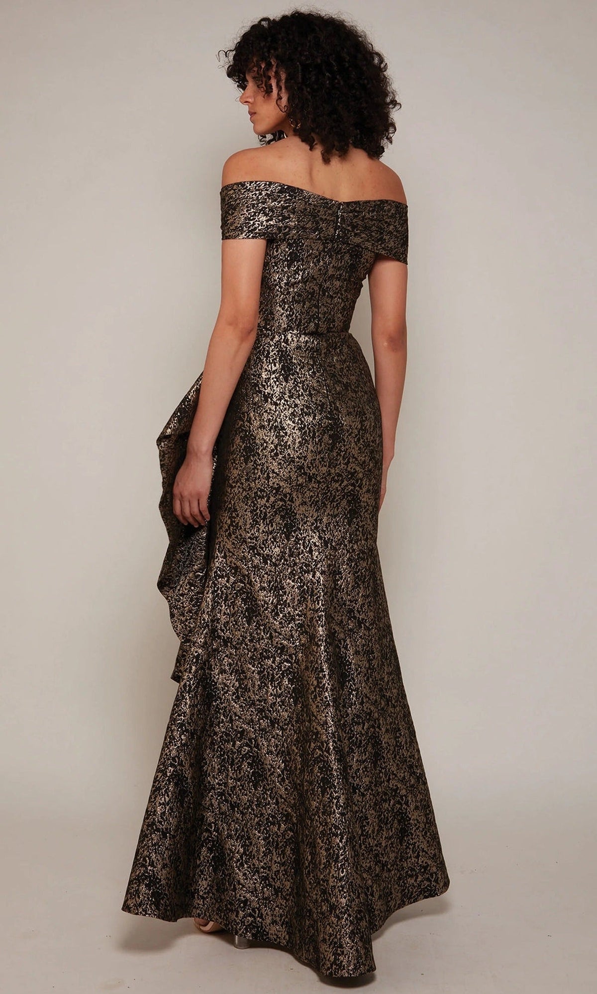Alyce Paris 27667 - Off Shoulder Side Ruffle Jacquard Dress